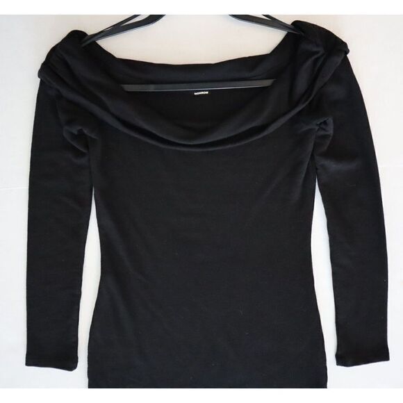 Monrow Women's Sz Small Black Off Shoulder Long Sleeve Mini Dress - Picture 5 of 8